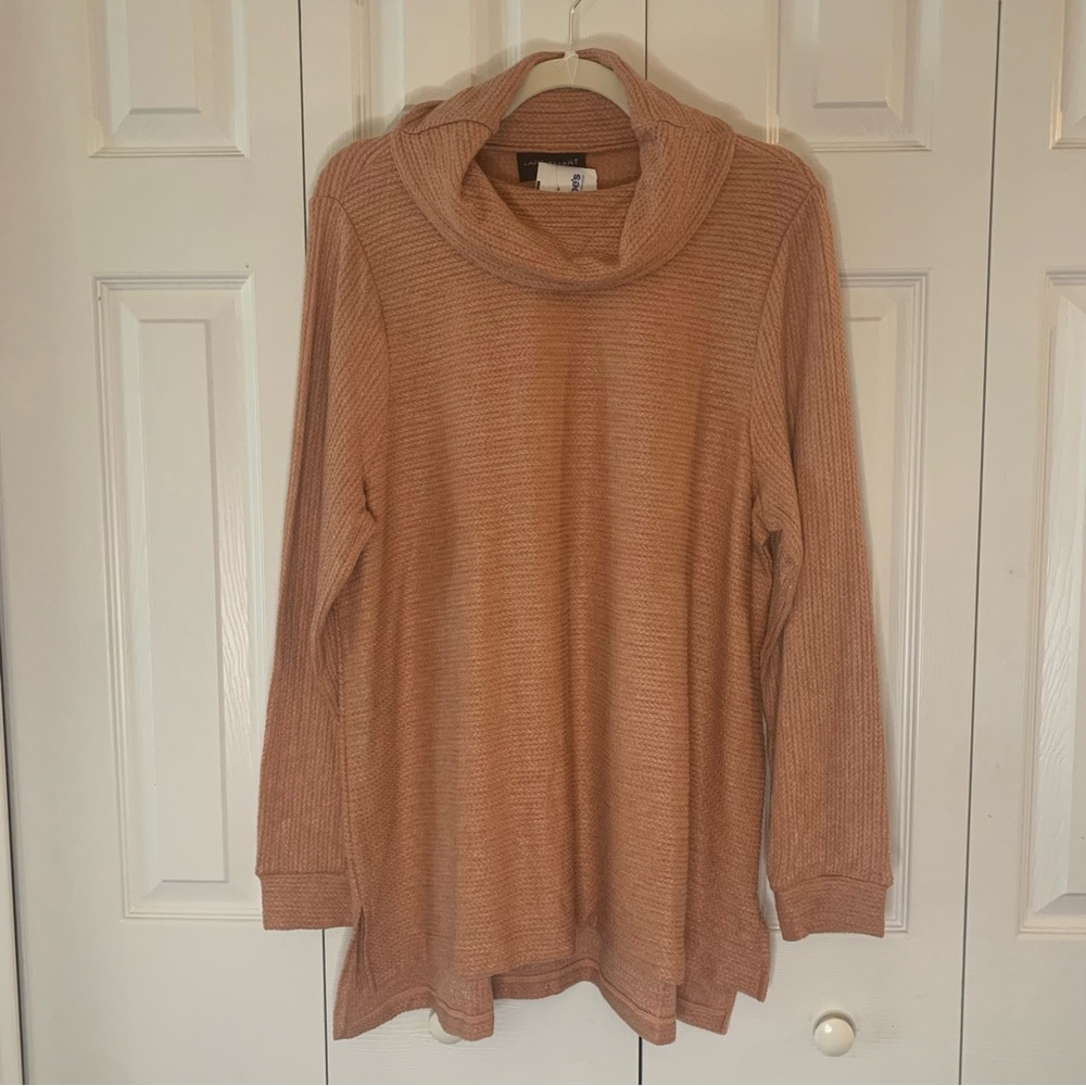 Lane Bryant NWT Long Sleeve Hi Low Knit Cinnamon Cowl Neck Sweater #1
